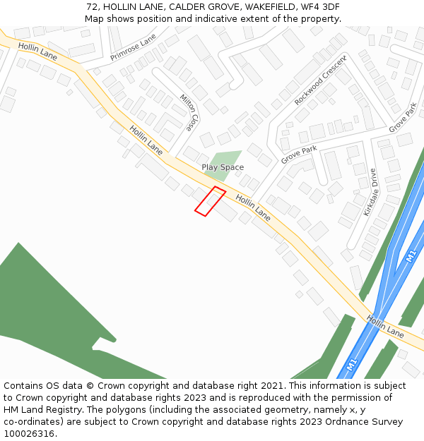 72, HOLLIN LANE, CALDER GROVE, WAKEFIELD, WF4 3DF: Location map and indicative extent of plot