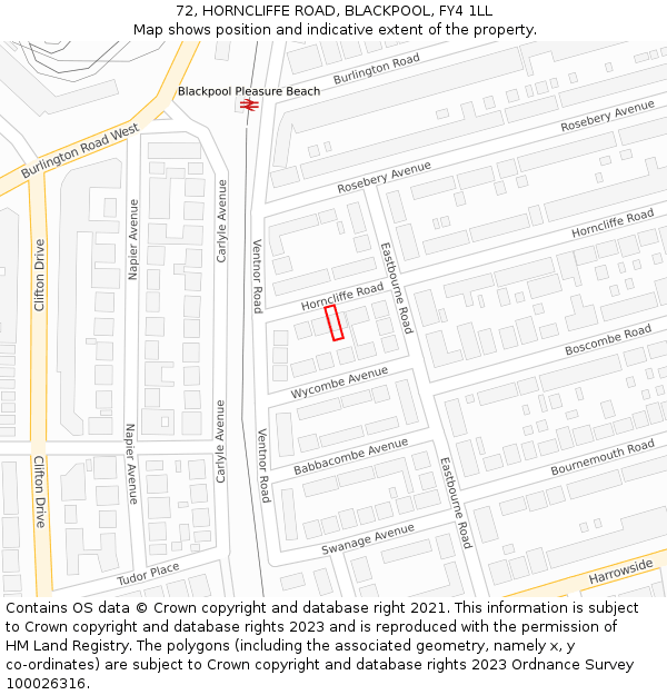 72, HORNCLIFFE ROAD, BLACKPOOL, FY4 1LL: Location map and indicative extent of plot