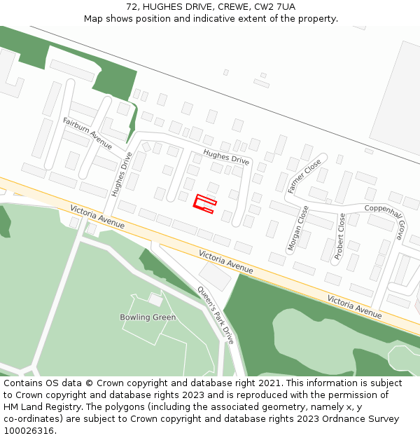 72, HUGHES DRIVE, CREWE, CW2 7UA: Location map and indicative extent of plot