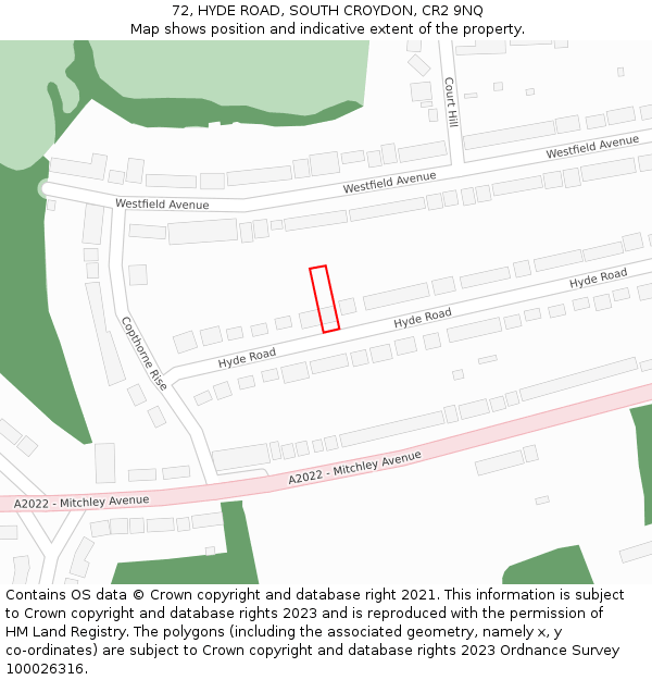 72, HYDE ROAD, SOUTH CROYDON, CR2 9NQ: Location map and indicative extent of plot