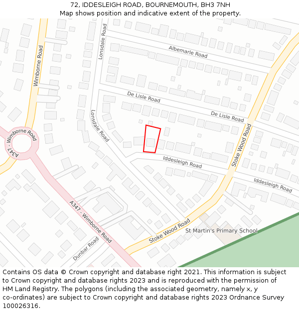 72, IDDESLEIGH ROAD, BOURNEMOUTH, BH3 7NH: Location map and indicative extent of plot