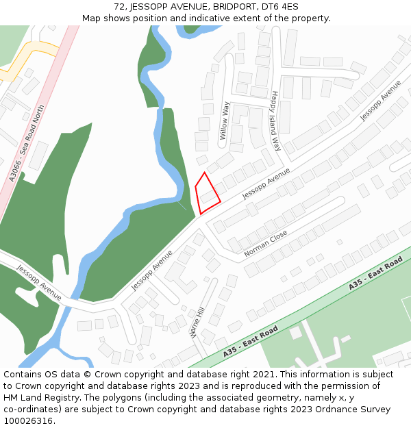 72, JESSOPP AVENUE, BRIDPORT, DT6 4ES: Location map and indicative extent of plot