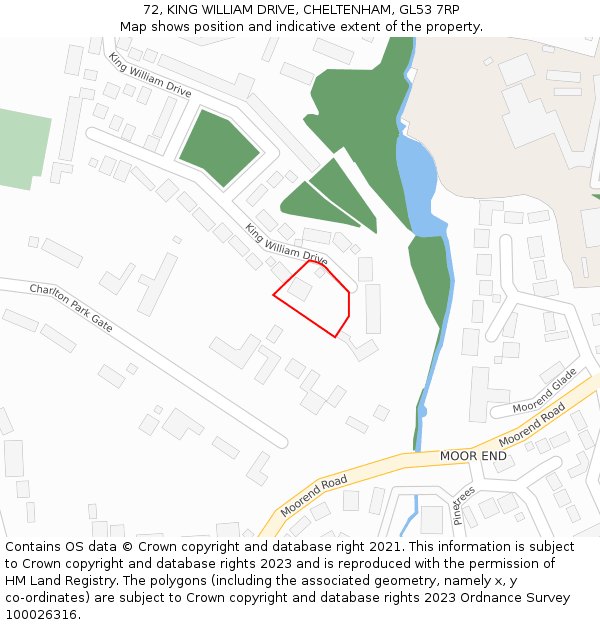 72, KING WILLIAM DRIVE, CHELTENHAM, GL53 7RP: Location map and indicative extent of plot