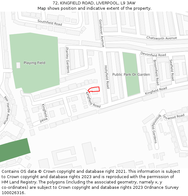 72, KINGFIELD ROAD, LIVERPOOL, L9 3AW: Location map and indicative extent of plot