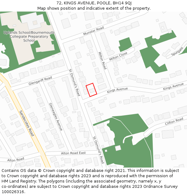 72, KINGS AVENUE, POOLE, BH14 9QJ: Location map and indicative extent of plot