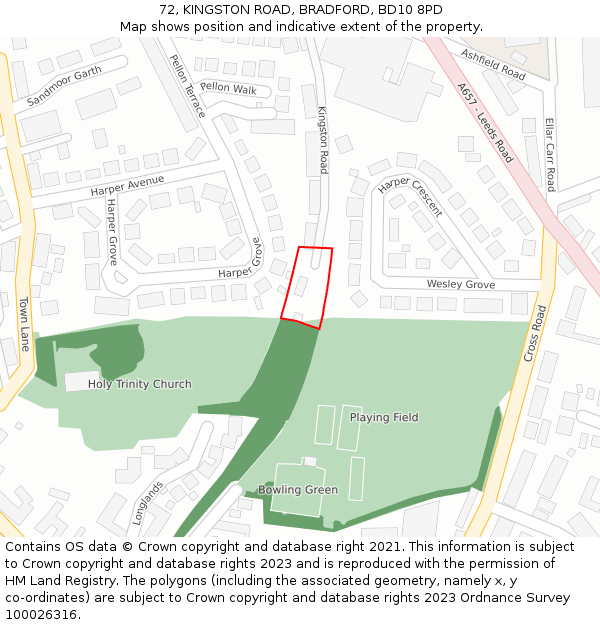 72, KINGSTON ROAD, BRADFORD, BD10 8PD: Location map and indicative extent of plot
