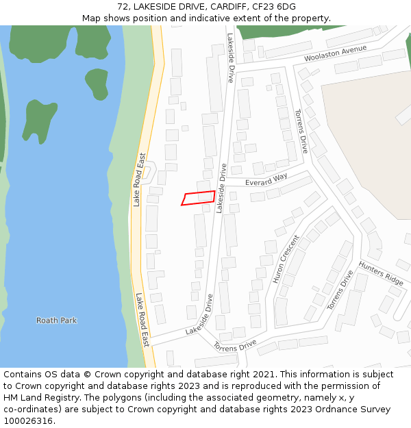 72, LAKESIDE DRIVE, CARDIFF, CF23 6DG: Location map and indicative extent of plot