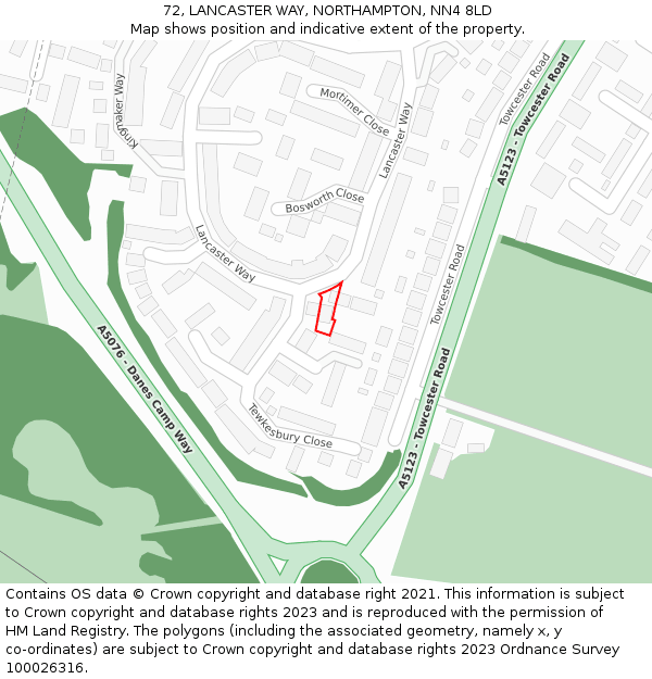 72, LANCASTER WAY, NORTHAMPTON, NN4 8LD: Location map and indicative extent of plot