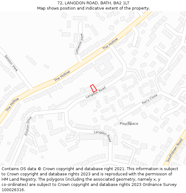 72, LANGDON ROAD, BATH, BA2 1LT: Location map and indicative extent of plot