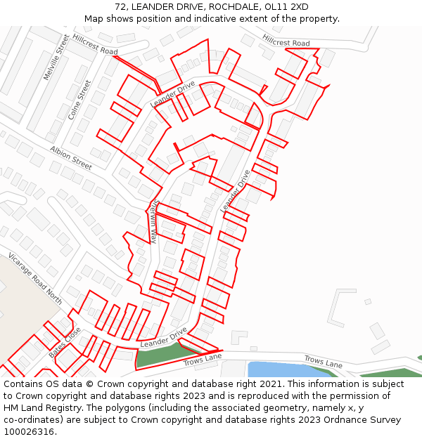 72, LEANDER DRIVE, ROCHDALE, OL11 2XD: Location map and indicative extent of plot