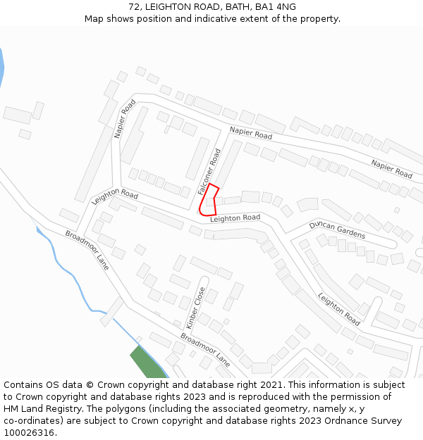 72, LEIGHTON ROAD, BATH, BA1 4NG: Location map and indicative extent of plot