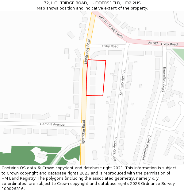 72, LIGHTRIDGE ROAD, HUDDERSFIELD, HD2 2HS: Location map and indicative extent of plot