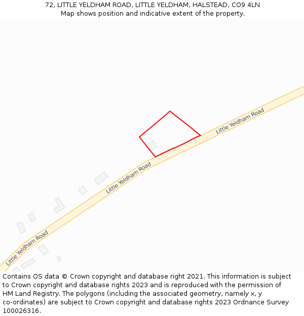72, LITTLE YELDHAM ROAD, LITTLE YELDHAM, HALSTEAD, CO9 4LN: Location map and indicative extent of plot