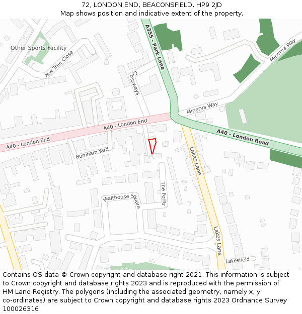 72, LONDON END, BEACONSFIELD, HP9 2JD: Location map and indicative extent of plot