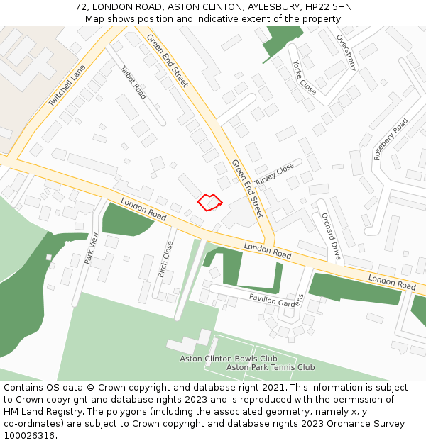 72, LONDON ROAD, ASTON CLINTON, AYLESBURY, HP22 5HN: Location map and indicative extent of plot