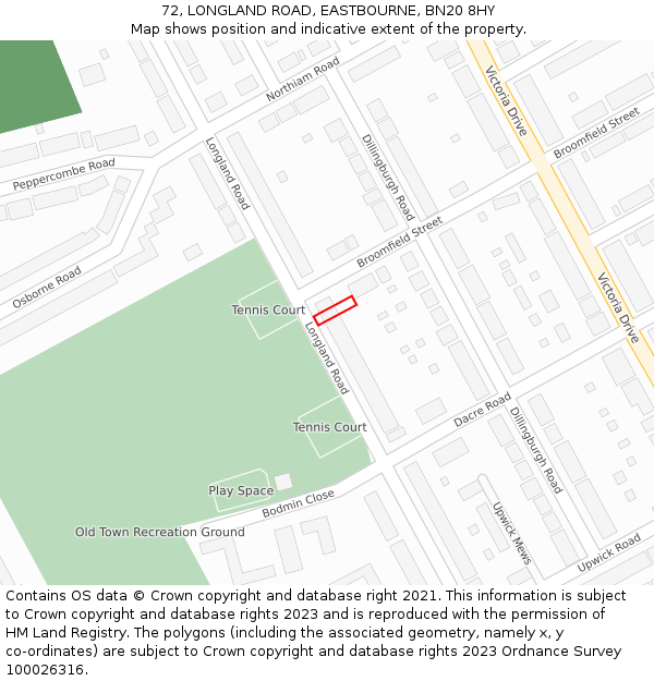 72, LONGLAND ROAD, EASTBOURNE, BN20 8HY: Location map and indicative extent of plot