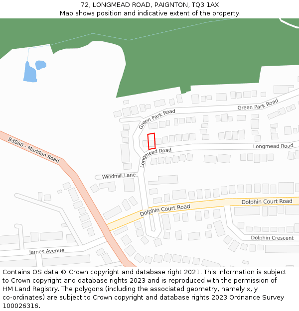 72, LONGMEAD ROAD, PAIGNTON, TQ3 1AX: Location map and indicative extent of plot