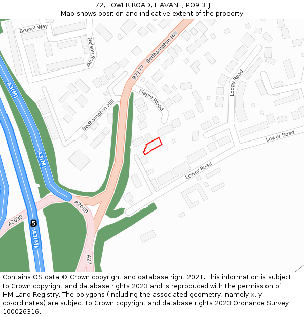 72, LOWER ROAD, HAVANT, PO9 3LJ: Location map and indicative extent of plot