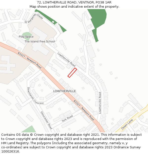 72, LOWTHERVILLE ROAD, VENTNOR, PO38 1AR: Location map and indicative extent of plot