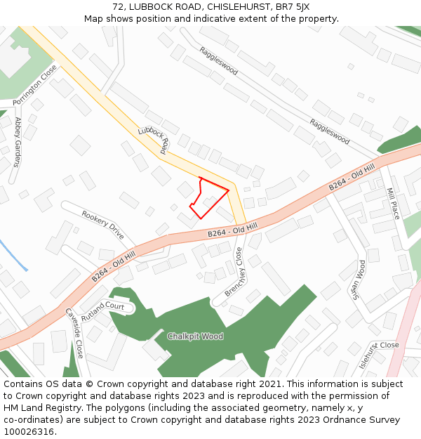 72, LUBBOCK ROAD, CHISLEHURST, BR7 5JX: Location map and indicative extent of plot