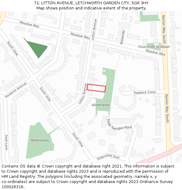 72, LYTTON AVENUE, LETCHWORTH GARDEN CITY, SG6 3HY: Location map and indicative extent of plot
