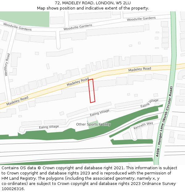 72, MADELEY ROAD, LONDON, W5 2LU: Location map and indicative extent of plot