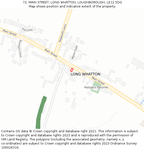 72, MAIN STREET, LONG WHATTON, LOUGHBOROUGH, LE12 5DG: Location map and indicative extent of plot