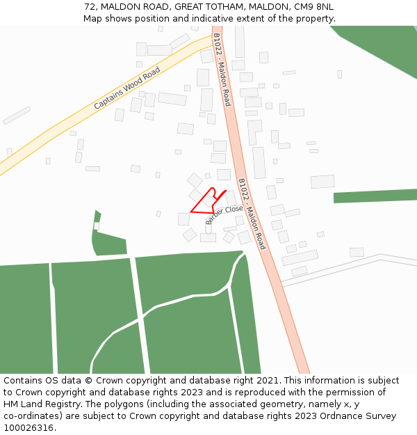 72, MALDON ROAD, GREAT TOTHAM, MALDON, CM9 8NL: Location map and indicative extent of plot