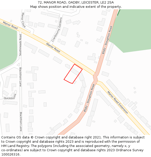 72, MANOR ROAD, OADBY, LEICESTER, LE2 2SA: Location map and indicative extent of plot