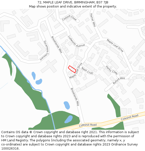 72, MAPLE LEAF DRIVE, BIRMINGHAM, B37 7JB: Location map and indicative extent of plot