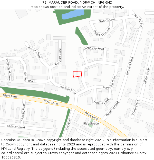 72, MARAUDER ROAD, NORWICH, NR6 6HD: Location map and indicative extent of plot