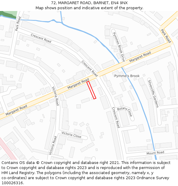 72, MARGARET ROAD, BARNET, EN4 9NX: Location map and indicative extent of plot