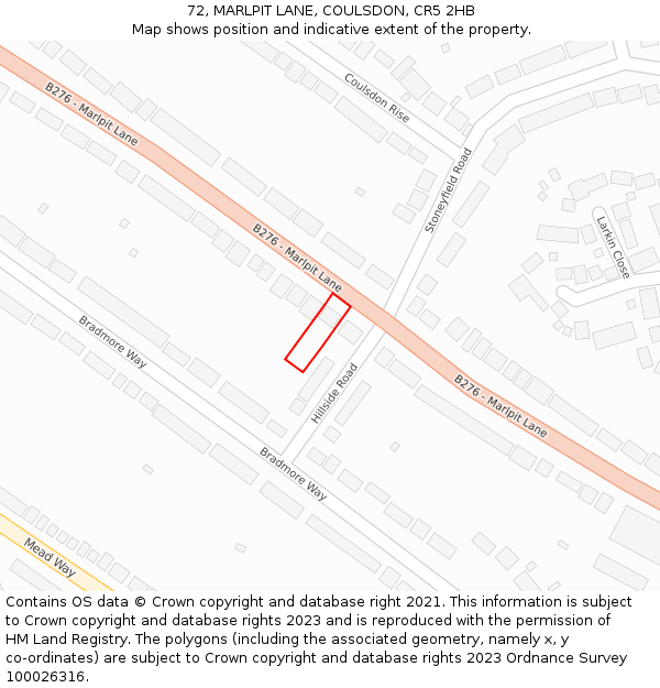 72, MARLPIT LANE, COULSDON, CR5 2HB: Location map and indicative extent of plot