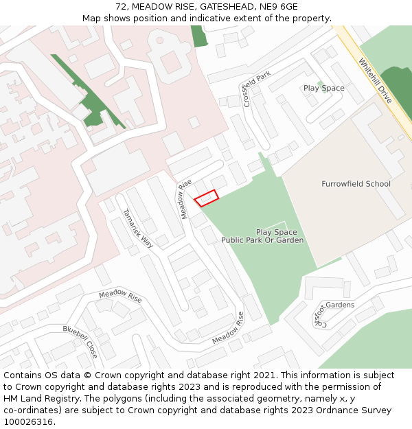 72, MEADOW RISE, GATESHEAD, NE9 6GE: Location map and indicative extent of plot