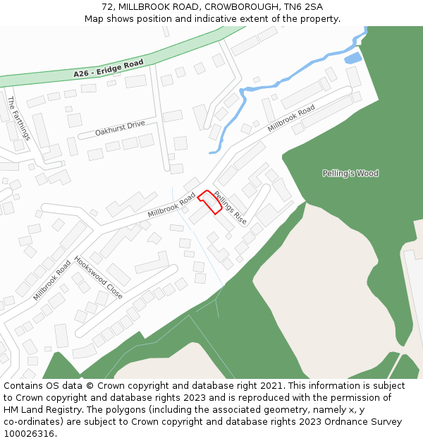 72, MILLBROOK ROAD, CROWBOROUGH, TN6 2SA: Location map and indicative extent of plot