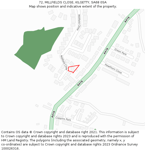 72, MILLFIELDS CLOSE, KILGETTY, SA68 0SA: Location map and indicative extent of plot