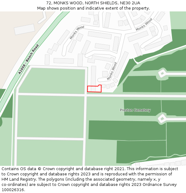 72, MONKS WOOD, NORTH SHIELDS, NE30 2UA: Location map and indicative extent of plot