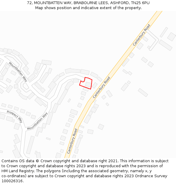 72, MOUNTBATTEN WAY, BRABOURNE LEES, ASHFORD, TN25 6PU: Location map and indicative extent of plot