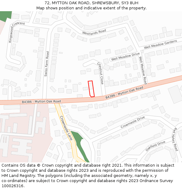 72, MYTTON OAK ROAD, SHREWSBURY, SY3 8UH: Location map and indicative extent of plot