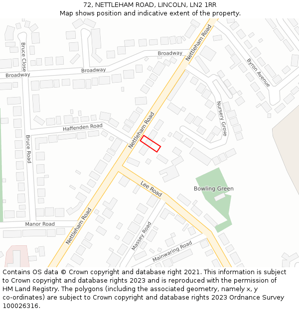 72, NETTLEHAM ROAD, LINCOLN, LN2 1RR: Location map and indicative extent of plot
