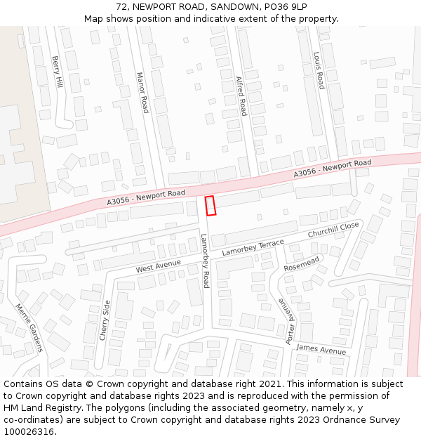 72, NEWPORT ROAD, SANDOWN, PO36 9LP: Location map and indicative extent of plot