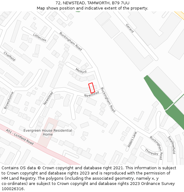 72, NEWSTEAD, TAMWORTH, B79 7UU: Location map and indicative extent of plot