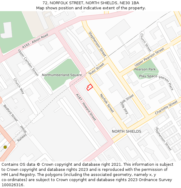 72, NORFOLK STREET, NORTH SHIELDS, NE30 1BA: Location map and indicative extent of plot