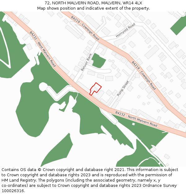 72, NORTH MALVERN ROAD, MALVERN, WR14 4LX: Location map and indicative extent of plot