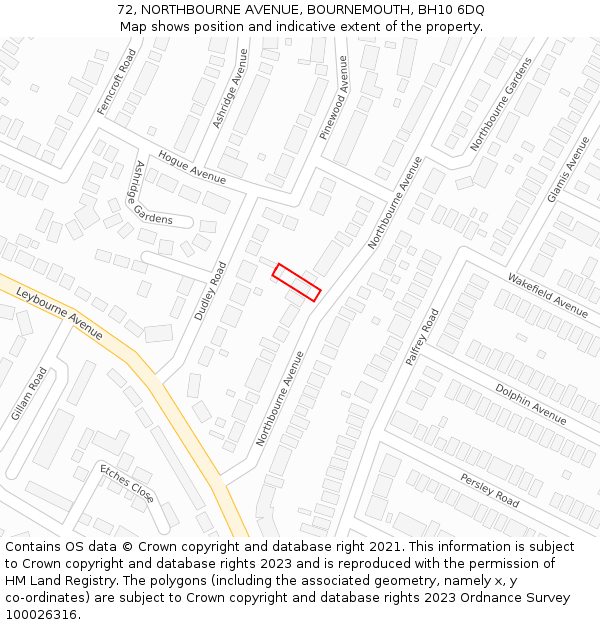 72, NORTHBOURNE AVENUE, BOURNEMOUTH, BH10 6DQ: Location map and indicative extent of plot