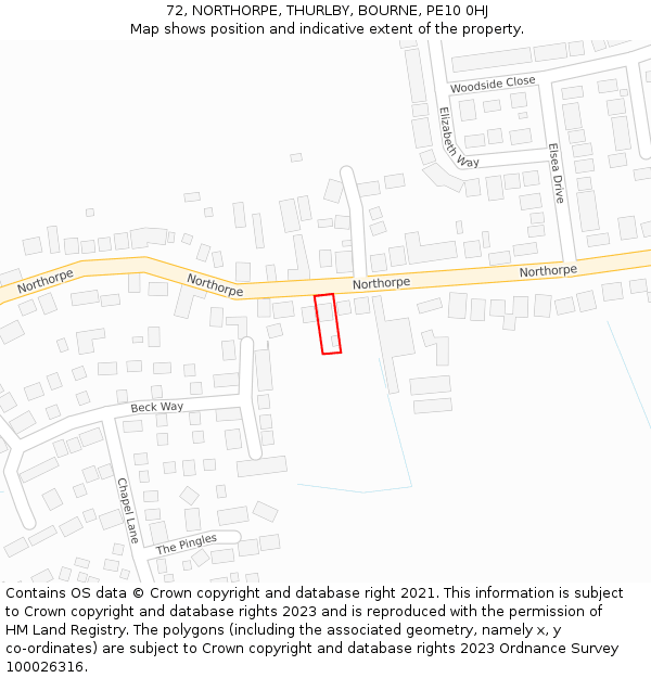 72, NORTHORPE, THURLBY, BOURNE, PE10 0HJ: Location map and indicative extent of plot