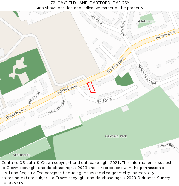 72, OAKFIELD LANE, DARTFORD, DA1 2SY: Location map and indicative extent of plot