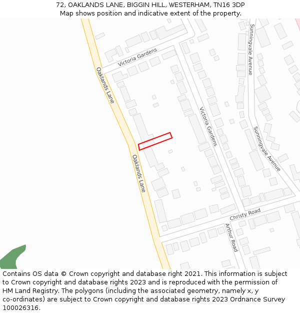 72, OAKLANDS LANE, BIGGIN HILL, WESTERHAM, TN16 3DP: Location map and indicative extent of plot