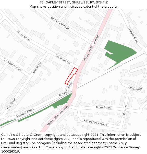 72, OAKLEY STREET, SHREWSBURY, SY3 7JZ: Location map and indicative extent of plot