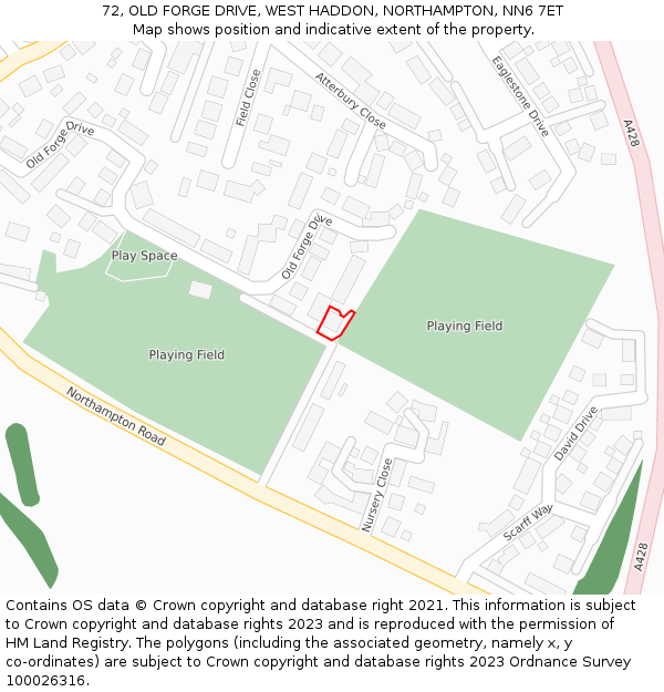 72, OLD FORGE DRIVE, WEST HADDON, NORTHAMPTON, NN6 7ET: Location map and indicative extent of plot